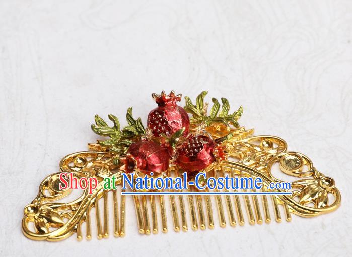 Chinese Traditional Ancient Princess Pomegranate Hair Comb Hanfu Hair Accessories Headwear Golden Hairpin for Women