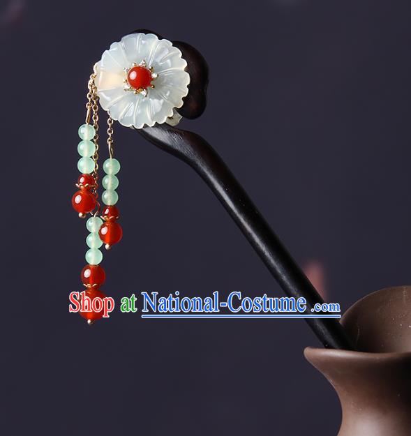 Chinese Traditional Cloisonne Hsiuyen Jade Flower Hairpins Hair Accessories Decoration Handmade Hair Accessories Ebony Hair Clip for Women