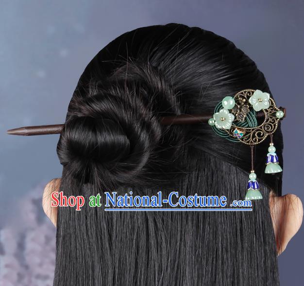 Chinese Traditional Cloisonne Ebony Hairpins Hair Accessories Decoration Handmade Hair Accessories Lotus Seedpod Tassel Hair Clip for Women