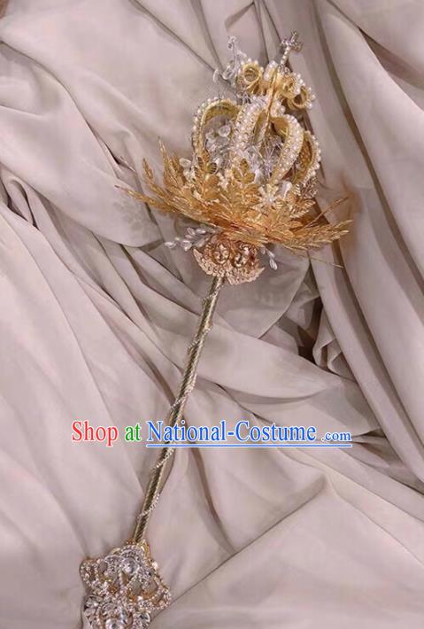 Baroque Princess Golden Bridal Bouquet Handmade Wedding Accessories Photography Prop Queen Pearls Royal Crown Scepter for Women