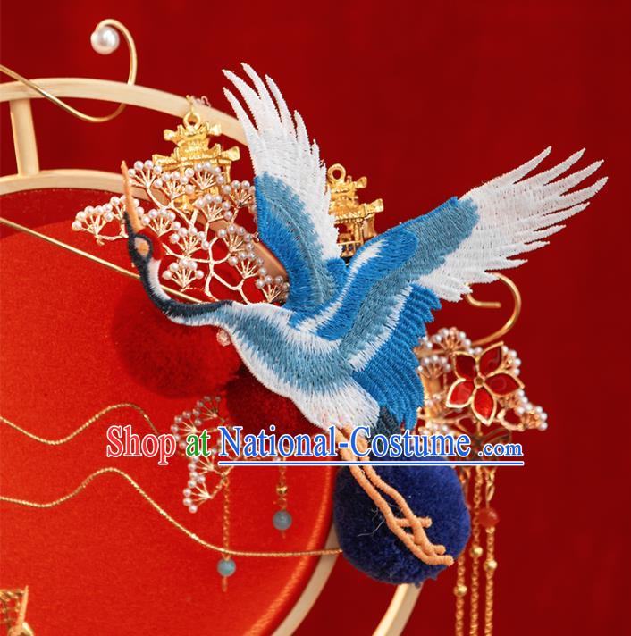 Top Grade Chinese Classical Wedding Cranes Plum Round Fan Accessories Handmade Ancient Bride Red Palace Fans for Women