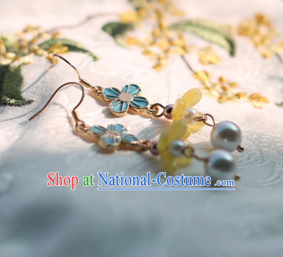 Traditional Chinese Handmade Yellow Fragrans Earrings Ancient Hanfu Ear Accessories for Women