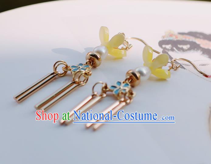 Traditional Chinese Handmade Pearl Earrings Ancient Hanfu Yellow Fragrans Ear Accessories for Women