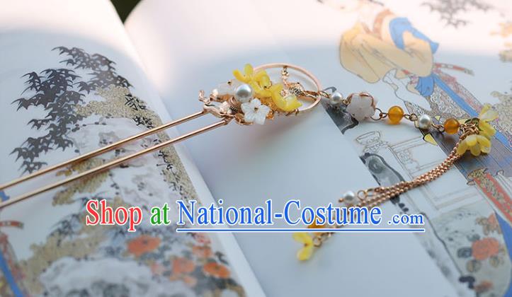 Handmade Chinese Classical Hair Accessories Ancient Princess Hanfu Headwear Yellow Fragrans Tassel Hairpins for Women