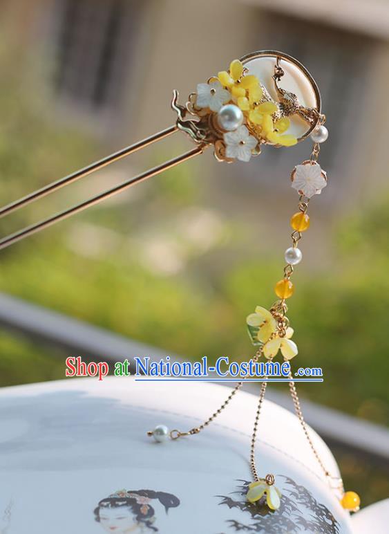 Handmade Chinese Classical Hair Accessories Ancient Princess Hanfu Headwear Yellow Fragrans Tassel Hairpins for Women