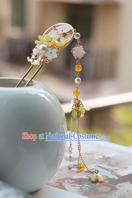 Handmade Chinese Classical Hair Accessories Ancient Princess Hanfu Headwear Yellow Fragrans Tassel Hairpins for Women