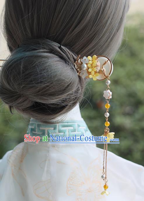 Handmade Chinese Classical Hair Accessories Ancient Princess Hanfu Headwear Yellow Fragrans Tassel Hairpins for Women