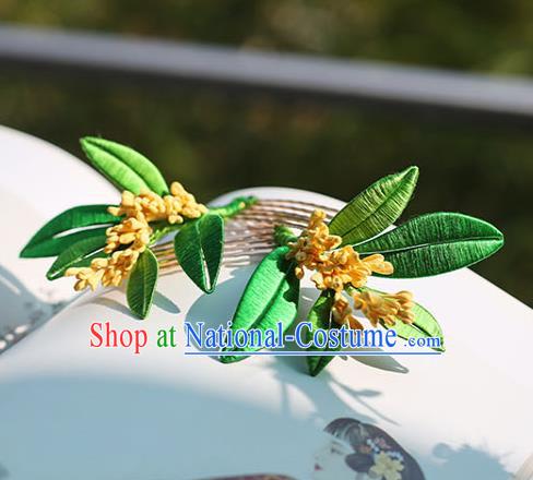 Handmade Chinese Fragrans Hair Comb Classical Hair Accessories Ancient Princess Hanfu Silk Leaf Hairpins Headwear for Women