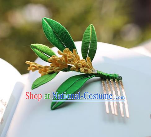 Handmade Chinese Fragrans Hair Comb Classical Hair Accessories Ancient Princess Hanfu Silk Leaf Hairpins Headwear for Women