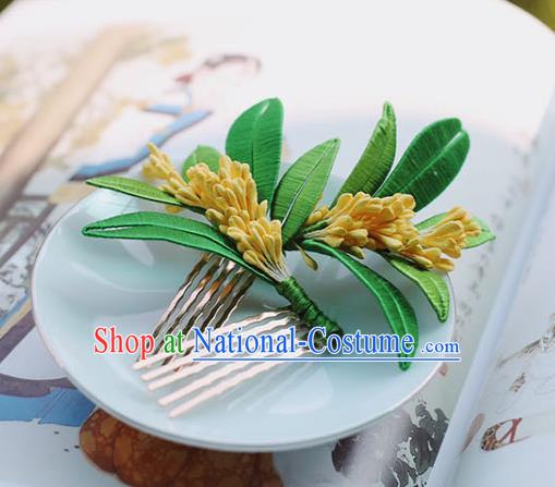 Handmade Chinese Fragrans Hair Comb Classical Hair Accessories Ancient Princess Hanfu Silk Leaf Hairpins Headwear for Women