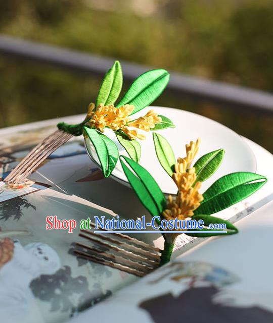 Handmade Chinese Fragrans Hair Comb Classical Hair Accessories Ancient Princess Hanfu Silk Leaf Hairpins Headwear for Women