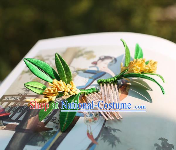 Handmade Chinese Fragrans Hair Comb Classical Hair Accessories Ancient Princess Hanfu Silk Leaf Hairpins Headwear for Women