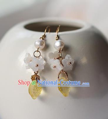 Traditional Chinese Handmade Yellow Lemon Earrings Ancient Hanfu Pearl Ear Accessories for Women