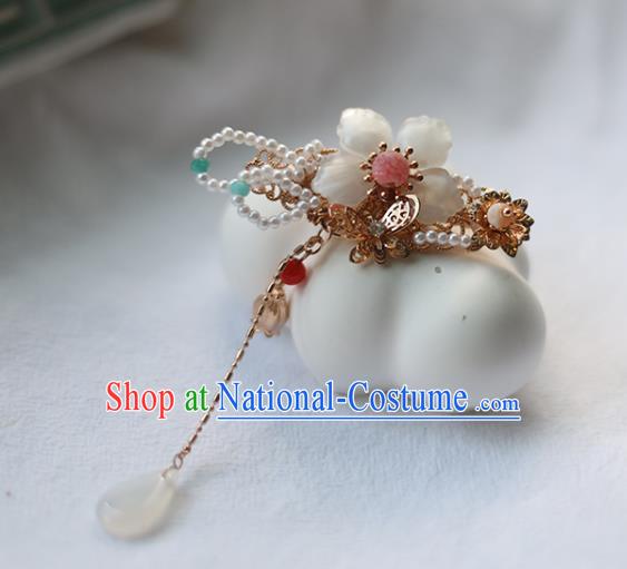 Handmade Chinese Pearls Hair Claw Traditional Classical Hanfu Hair Accessories Ancient Princess Shell Plum Hairpins for Women