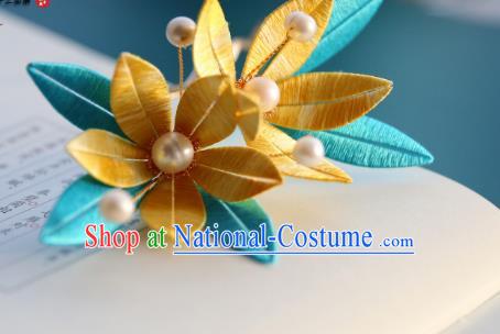 Handmade Chinese Yellow Silk Flowers Hairpins Traditional Classical Hair Accessories Ancient Princess Hair Clip for Women