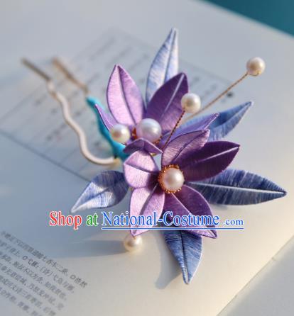 Handmade Chinese Purple Silk Flowers Hairpins Traditional Classical Hair Accessories Ancient Princess Hair Clip for Women