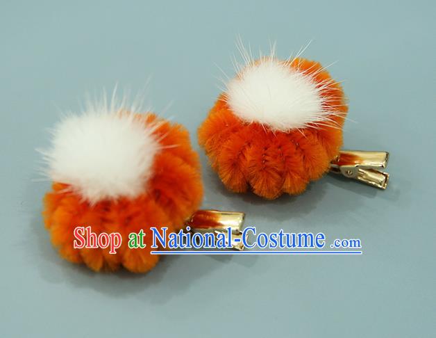 Handmade Chinese Orange Velvet Peony Pumpkin Hair Claws Traditional Classical Hair Accessories Ancient Imperial Consort Hair Stick for Women