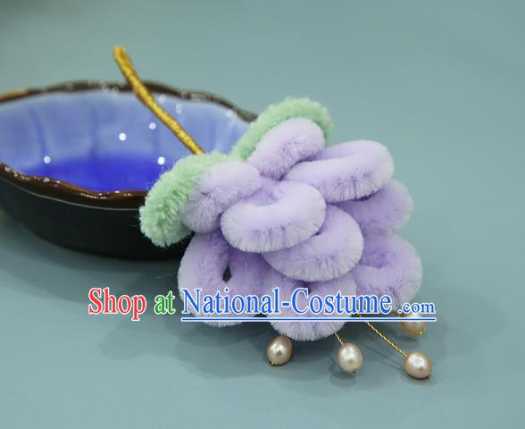 Handmade Chinese Purple Velvet Peacock Hair Clip Traditional Classical Hair Accessories Ancient Imperial Consort Hairpins for Women