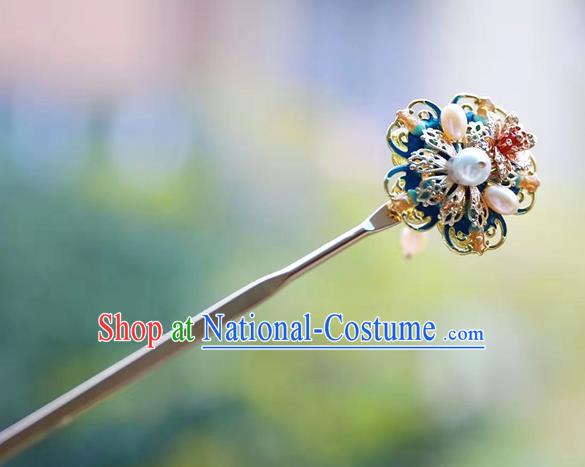 Handmade Chinese Court Pearls Hair Clip Traditional Classical Hair Accessories Ancient Qing Dynasty Imperial Consort Hairpins for Women