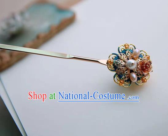 Handmade Chinese Court Pearls Hair Clip Traditional Classical Hair Accessories Ancient Qing Dynasty Imperial Consort Hairpins for Women