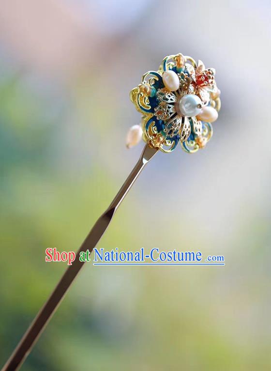 Handmade Chinese Court Pearls Hair Clip Traditional Classical Hair Accessories Ancient Qing Dynasty Imperial Consort Hairpins for Women