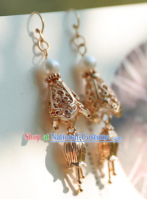 Traditional Chinese Handmade Golden Earrings Ancient Hanfu Court Ear Accessories for Women