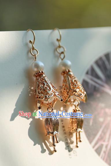 Traditional Chinese Handmade Golden Earrings Ancient Hanfu Court Ear Accessories for Women