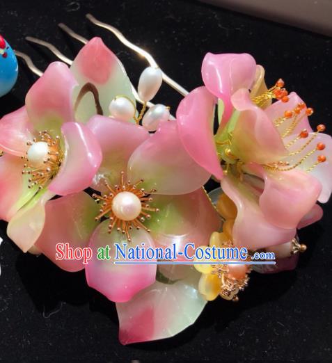 Handmade Chinese Court Hair Comb Traditional Classical Hair Accessories Ancient Qing Dynasty Peach Blossom Hairpins for Women