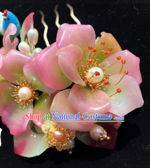 Handmade Chinese Court Hair Comb Traditional Classical Hair Accessories Ancient Qing Dynasty Peach Blossom Hairpins for Women