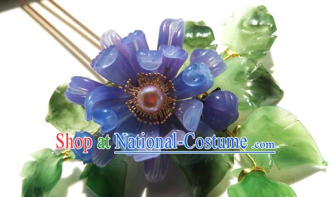 Handmade Chinese Court Flowers Hairpins Traditional Classical Hair Accessories Ancient Qing Dynasty Purple Chrysanthemum Hair Clip for Women