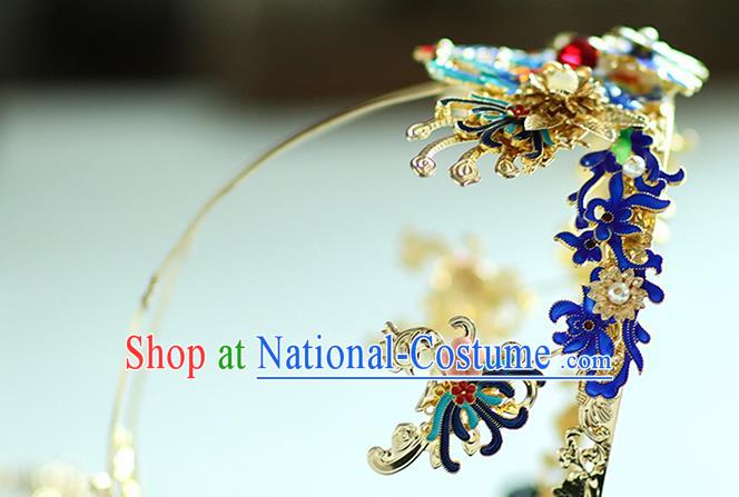 Chinese Classical Ming Dynasty Blueing Hair Crown Traditional Hanfu Hair Accessories Handmade Tassel Phoenix Coronet for Women