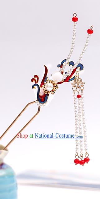 Handmade Chinese Classical Blueing Phoenix Hairpins Traditional Hair Accessories Ancient Qing Dynasty Pearls Tassel Hair Clip for Women