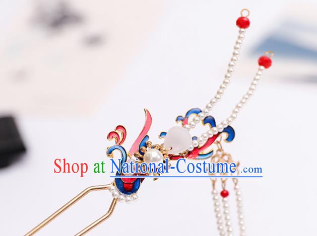 Handmade Chinese Classical Blueing Phoenix Hairpins Traditional Hair Accessories Ancient Qing Dynasty Pearls Tassel Hair Clip for Women