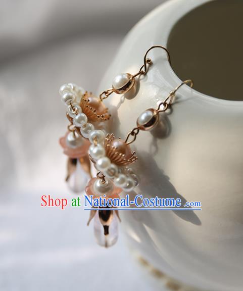 Traditional Chinese Handmade White Earrings Ancient Hanfu Beads Ear Accessories for Women