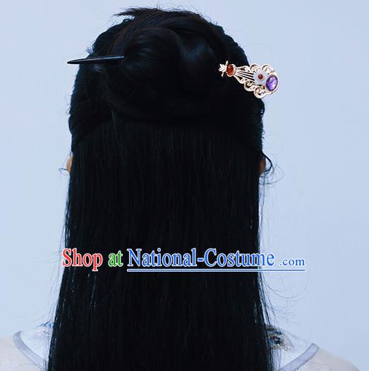 Handmade Chinese Classical Purple Bead Lute Hair Clip Traditional Hair Accessories Ancient Hanfu Ebony Hairpins for Women