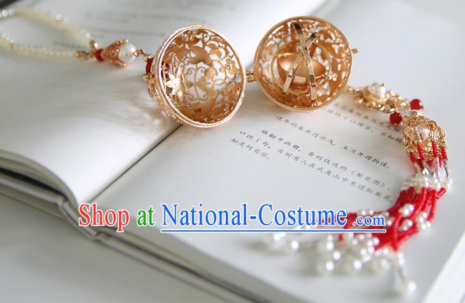 Top Grade Chinese Classical Tassel Brooch Accessories Handmade Ancient Hanfu Golden Sachet Waist Pendant for Women