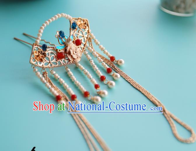 Handmade Chinese Qing Dynasty Classical Hairpins Traditional Hair Accessories Ancient Hanfu Pearls Tassel Hair Clip for Women