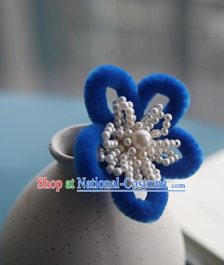 Handmade Chinese Qing Dynasty Hairpins Traditional Classical Hair Accessories Ancient Royalblue Velvet Plum Hair Clip for Women