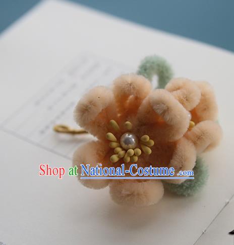 Handmade Chinese Qing Dynasty Hairpins Traditional Classical Hair Accessories Ancient Beige Velvet Plum Hair Clip for Women