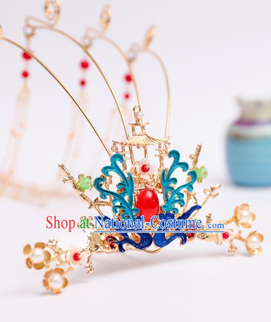 Chinese Classical Wedding Cloisonne Phoenix Tassel Hair Crown Traditional Bride Hair Accessories Handmade Hanfu Phoenix Coronet Full Set