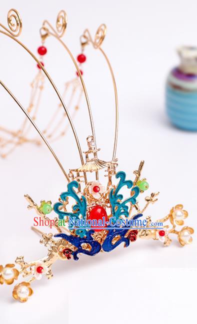 Chinese Classical Wedding Cloisonne Phoenix Tassel Hair Crown Traditional Bride Hair Accessories Handmade Hanfu Phoenix Coronet Full Set