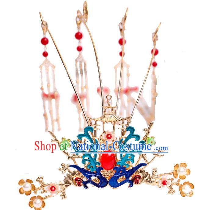 Chinese Classical Wedding Cloisonne Phoenix Tassel Hair Crown Traditional Bride Hair Accessories Handmade Hanfu Phoenix Coronet Full Set