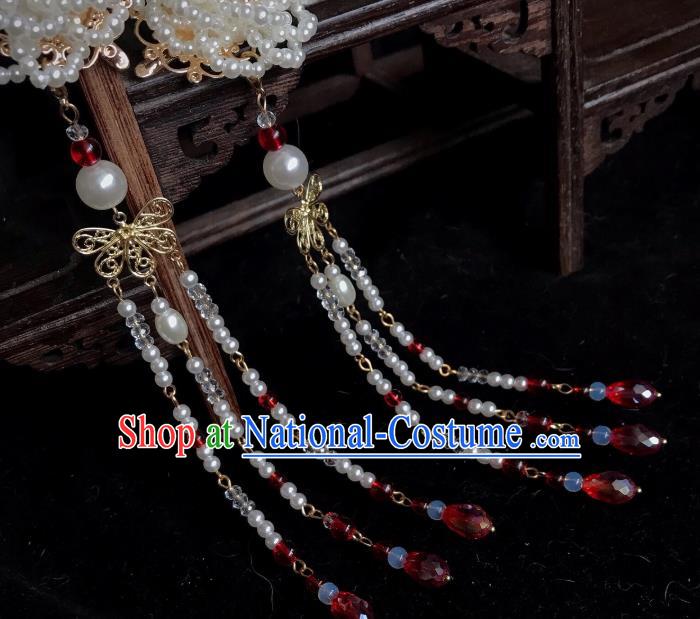 Handmade Chinese Ming Dynasty Pearls Tassel Hair Claw Traditional Hair Accessories Ancient Court Princess Hairpins for Women