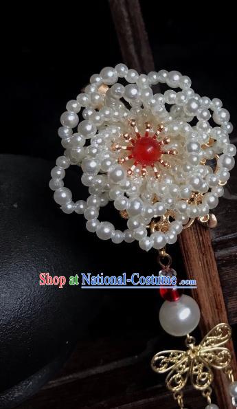 Handmade Chinese Ming Dynasty Pearls Tassel Hair Claw Traditional Hair Accessories Ancient Court Princess Hairpins for Women