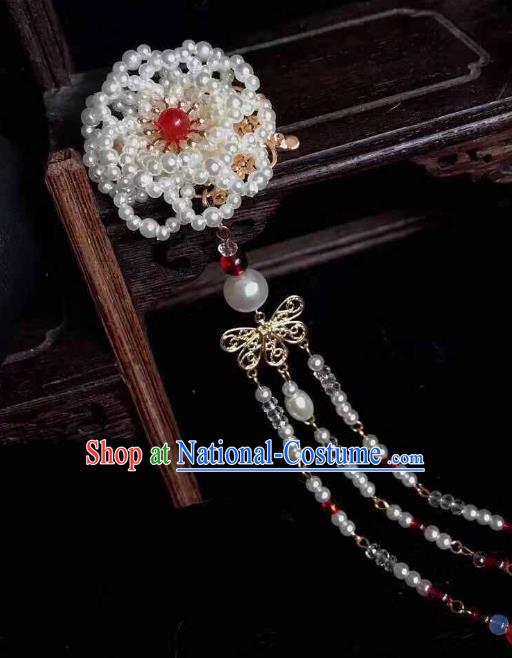 Handmade Chinese Ming Dynasty Pearls Tassel Hair Claw Traditional Hair Accessories Ancient Court Princess Hairpins for Women