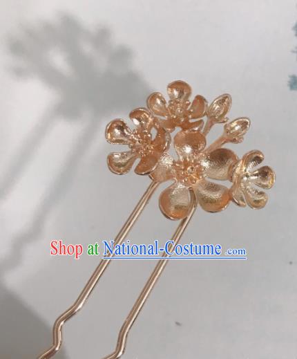 Handmade Chinese Ming Dynasty Hair Clip Traditional Hair Accessories Ancient Noble Lady Golden Plum Hairpins for Women