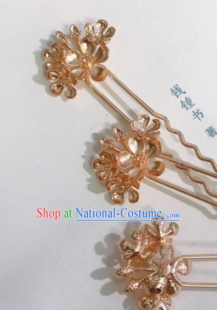 Handmade Chinese Ming Dynasty Hair Clip Traditional Hair Accessories Ancient Noble Lady Golden Plum Hairpins for Women