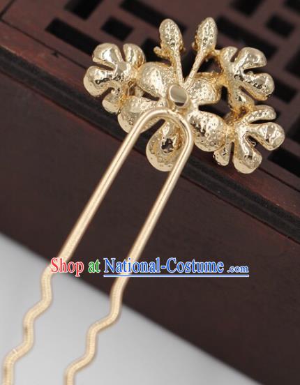 Handmade Chinese Ming Dynasty Hair Clip Traditional Hair Accessories Ancient Noble Lady Golden Plum Hairpins for Women