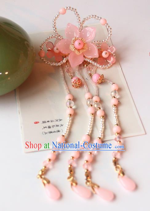 Handmade Chinese Classical Beads Hair Claw Traditional Hair Accessories Ancient Hanfu Pink Plum Hairpins Hair Stick for Women