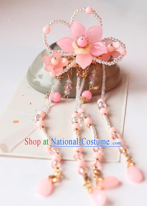 Handmade Chinese Classical Beads Hair Claw Traditional Hair Accessories Ancient Hanfu Pink Plum Hairpins Hair Stick for Women